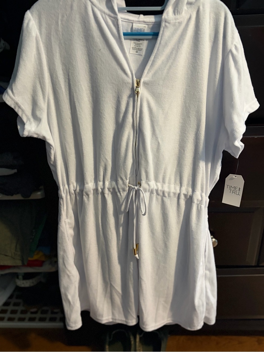 White Hooded Zip-Front Drawstring Beach Cover-up
